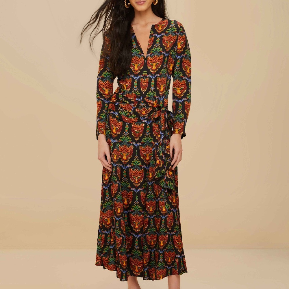 Black Boho Panther LENZING™ ECOVERO™ Viscose Midi Dress